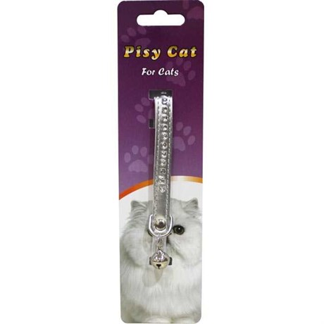 Pisy Cat Taşlı Zilli Gri Kedi Boyun Tasması 30 Cm